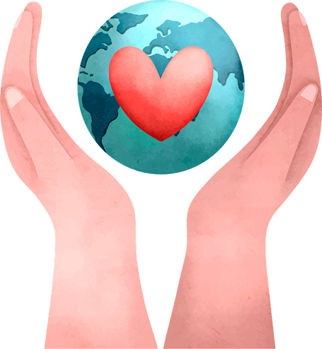 Helping hands with globe and heart